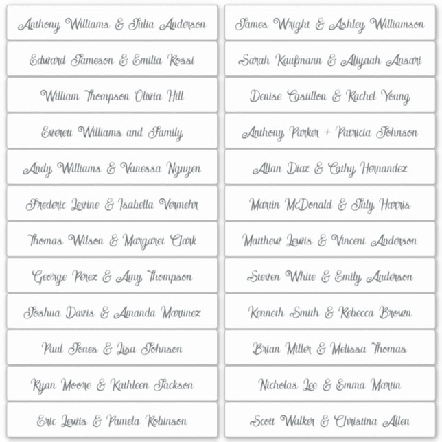 Calligraphy Guest Names Labels White (Front)