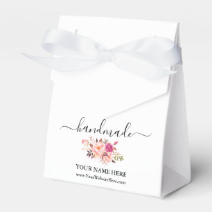 Calligraphy Handmade Watercolor Pink Floral Bow Favor Box