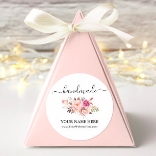 Calligraphy Handmade Watercolor Pink Floral Classic Round Sticker