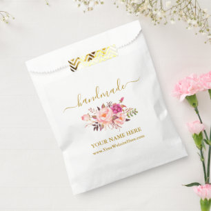Calligraphy Handmade Watercolor Pink Floral Gold Favour Bag