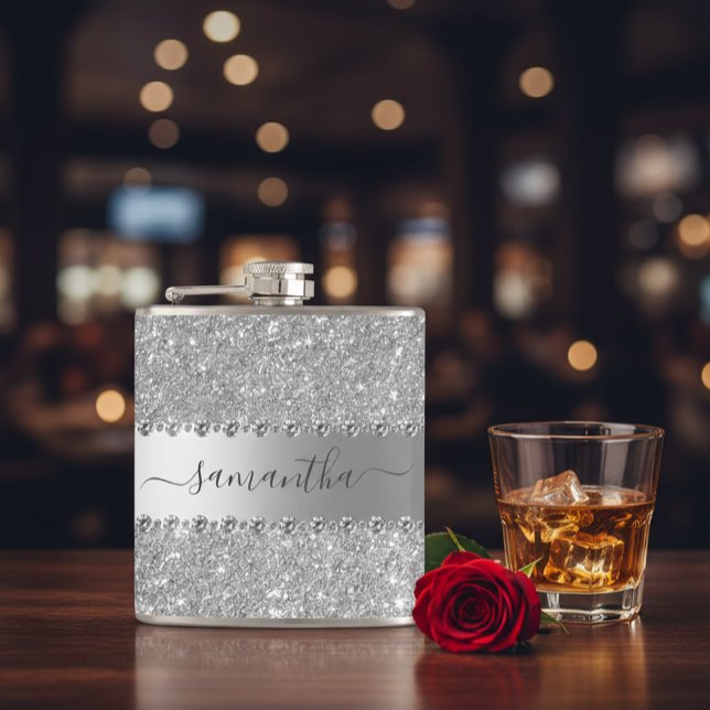 Calligraphy Handwritten Diamond Rose Gold Glitter  Hip Flask (Creator Uploaded)