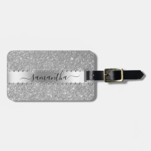 Calligraphy Handwritten Diamond Silver Glitter Luggage Tag