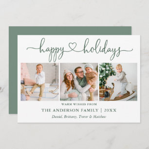 Calligraphy Heart 3 Photo Sage Green Holiday Card
