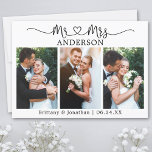 Calligraphy Heart 3 Photos Mr. and Mrs. Wedding Thank You Card<br><div class="desc">Modern Minimalist Simple Calligraphy Script Mr. and Mrs. Heart Wedding Bride and Groom 3 Photo Thank You Card</div>