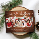Calligraphy Heart Christmas Wood 3 Photo Postcard<br><div class="desc">Modern Calligraphy Heart Script Merry Christmas 3 Photo Holiday Postcard - Rustic Country Wood</div>