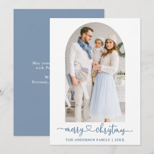 Calligraphy Heart Dusty Blue Photo Arch Christmas Holiday Card