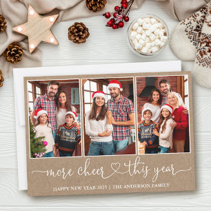 Calligraphy Heart Kraft More Cheer 3 Photo Holiday Card