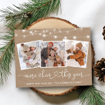 Calligraphy Heart Lights Kraft More Cheer 3 Photo Postcard<br><div class="desc">Modern Calligraphy Heart Script Family 3 Photo More Cheer This Year Kraft Holiday Postcard</div>