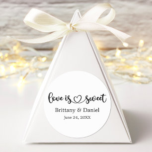 Calligraphy Heart Love Is Sweet Wedding Favour Classic Round Sticker