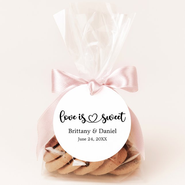 Calligraphy Heart Love Is Sweet Wedding Favour Tags (Customize to change your personalized text size, text style or to add more text to back of tag.)
