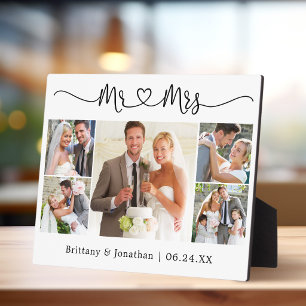 Calligraphy Heart Mr. and Mrs. Wedding 5 Photo Plaque