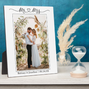 Calligraphy Heart Mr. and Mrs. Wedding Photo Plaque