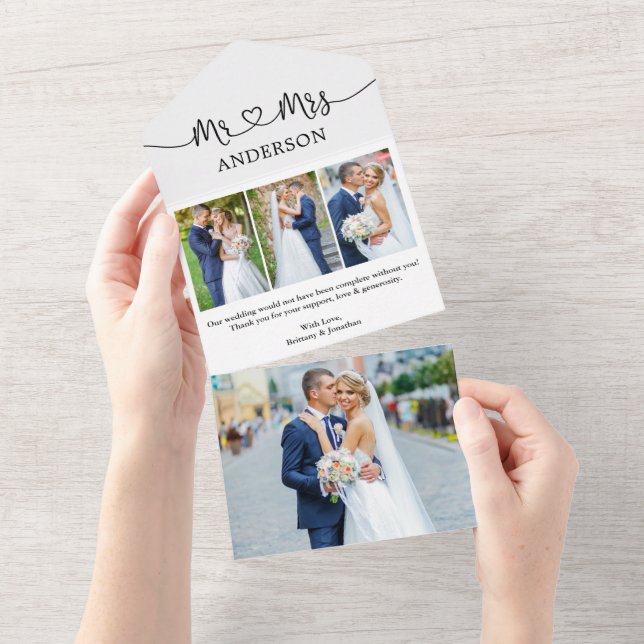 Calligraphy Heart Mr. Mrs. 4 Photo All In One Card (Tearaway)