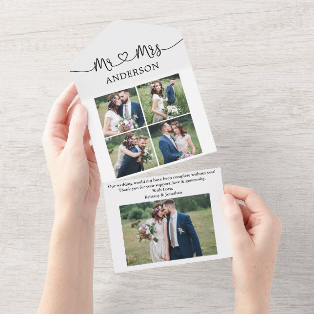 Calligraphy Heart Mr. Mrs. 5 Photo All In One Card (Tearaway)