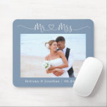 Calligraphy Heart Mr. Mrs. Wedding Dusty Blue Mouse Pad<br><div class="desc">Modern Minimalist Simple Calligraphy Script Mr. and Mrs. Heart Wedding Bride and Groom Photo Mouse Pad - Dusty Blue</div>