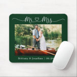 Calligraphy Heart Mr. Mrs. Wedding Green Mouse Pad<br><div class="desc">Modern Minimalist Simple Calligraphy Script Mr. and Mrs. Heart Wedding Bride and Groom Photo Mouse Pad - Green</div>