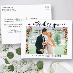 Calligraphy Heart Photo Wedding Thank You Postcard
