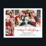 Calligraphy Heart Red Christmas 4 Photo Holiday Postcard<br><div class="desc">Modern Calligraphy Heart Script Merry Christmas 4 Photo Holiday Postcard - Red</div>