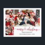 Calligraphy Heart Red Christmas 4 Photo Holiday Postcard<br><div class="desc">Modern Calligraphy Heart Script Merry Christmas 4 Photo Holiday Postcard - Red</div>