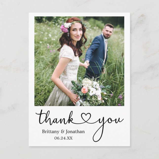 Calligraphy Heart Thank You Wedding Photo Postcard (Front)