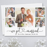 Calligraphy Heart We Got Married 5 Photo Wedding Announcement<br><div class="desc">Modern Calligraphy Script Heart Minimalist Simple 3 Photo We Got Married Wedding Announcement Card</div>