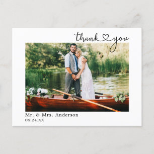 Calligraphy Heart Wedding Photo Thank You Postcard