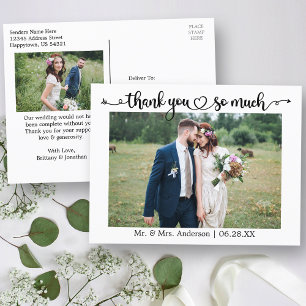 Calligraphy Heart Wedding Photo Thank You So Much Postcard