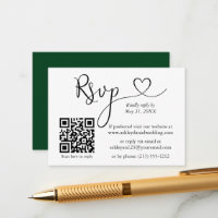 Calligraphy Heart Wedding QR Green RSVP