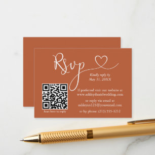 Calligraphy Heart Wedding QR RSVP Terracotta Enclosure Card