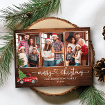Calligraphy Heart Wood 3 Photo Christmas Truck Postcard<br><div class="desc">Modern Calligraphy Heart Script 3 Photo Family Photo Collage Rustic Wood Merry Christmas Postcard - Watercolor Vintage Red Truck with Christmas Tree</div>
