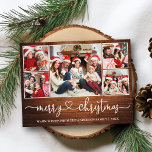 Calligraphy Heart Wood Christmas 5 Photo Holiday Postcard<br><div class="desc">Modern Calligraphy Heart Script Merry Christmas 5 Photo Holiday Postcard - Rustic Country Wood Print</div>
