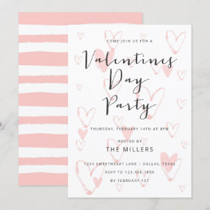 Calligraphy Hearts Valentine Party Invitation