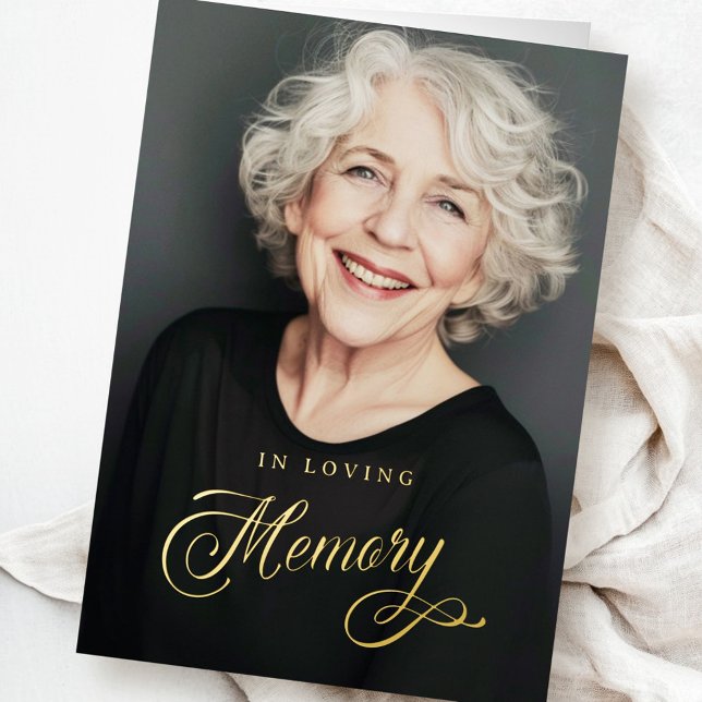Calligraphy in loving memory funeral photo foil greeting card (Calligraphy in loving memory funeral photo foil greeting card)