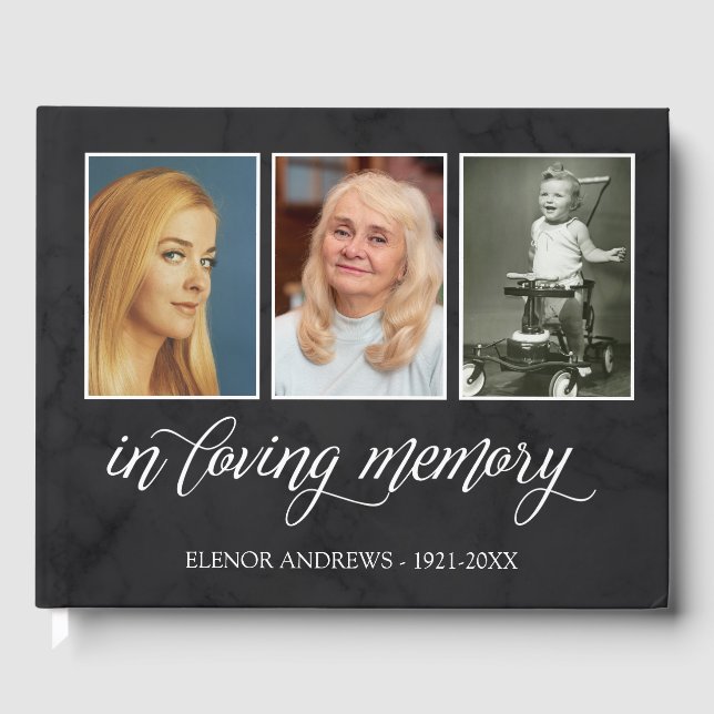 Calligraphy In Loving Memory Photo Collage Guest Book (Front)