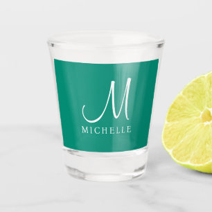 Calligraphy Initial Monogram Name Teal Template Shot Glass
