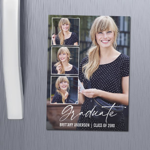 Calligraphy Ink 4 Photos Graduation Magnet Card