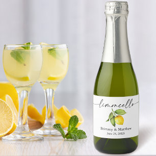 Calligraphy Ink Limoncello Watercolor Lemon Mini Sparkling Wine Label