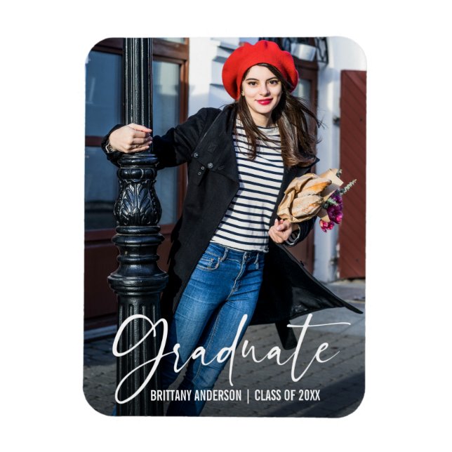 Calligraphy Ink Pen Graduation Photo Announcement Magnet (Vertical)