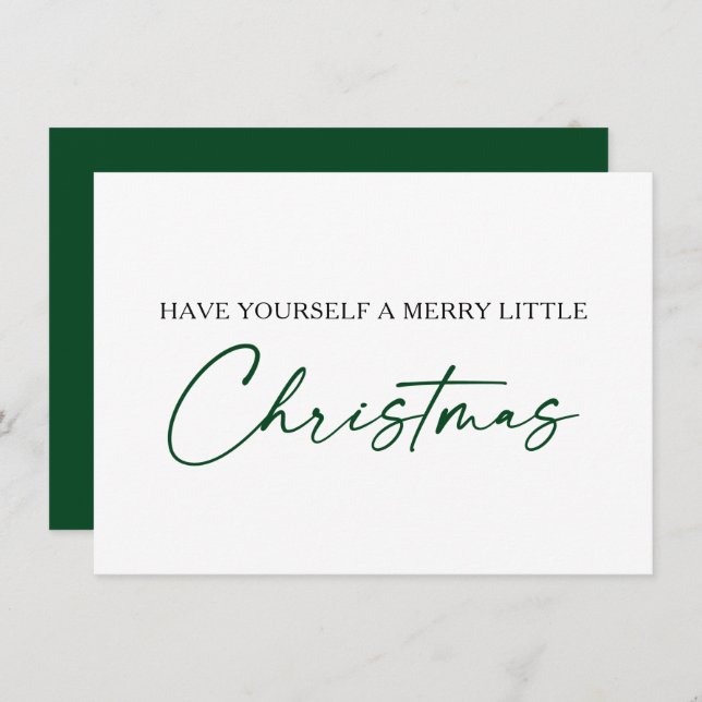 Calligraphy Ink Pen Minimalist Christmas Green Holiday Card (Front/Back)