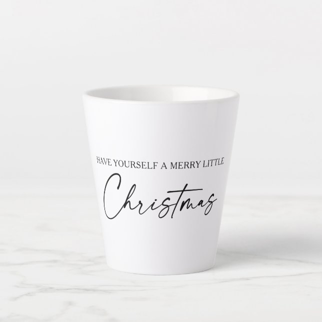 Calligraphy Ink Pen Script Minimalist Christmas Latte Mug (Front)