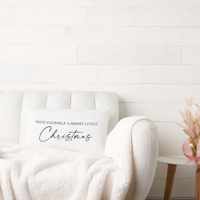 Calligraphy Ink Pen Script Minimalist Christmas Lumbar Pillow (Couch)
