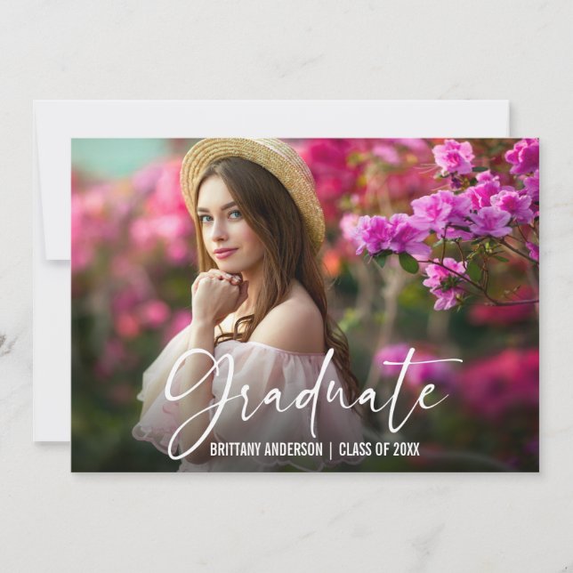 Calligraphy Ink Pen Script Photo Graduation Announcement (Front)