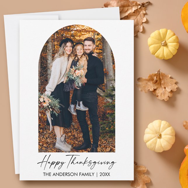 Calligraphy Ink Script Arch Photo Thanksgiving  Holiday Card (Customize to change your personalized text size or text style.)