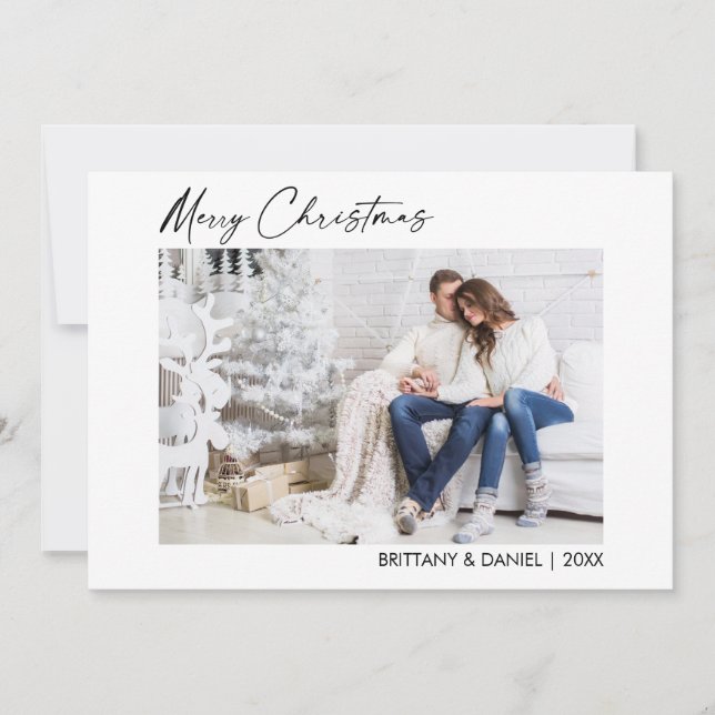 Calligraphy Ink Script Christmas Couple Photo Holiday Card (Front)