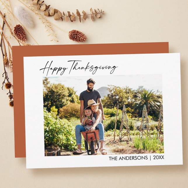Calligraphy Ink Script Photo Happy Thanksgiving Holiday Card (Customize to change your personalized text size or text style.)
