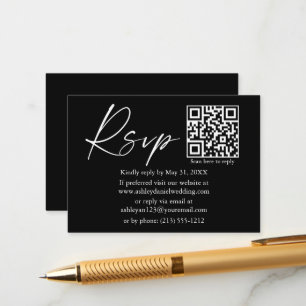 Calligraphy Ink Script QR Wedding Black RSVP Enclosure Card