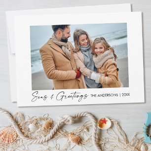 Calligraphy Ink Script Seas and Greetings Photo Holiday Card