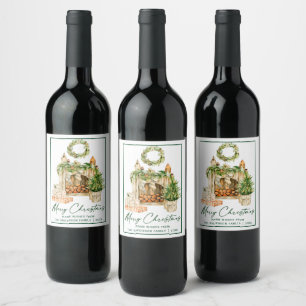 Calligraphy Ink Script Watercolor Christmas Wine Label