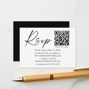 Calligraphy Ink Script Wedding QR Black RSVP Enclosure Card