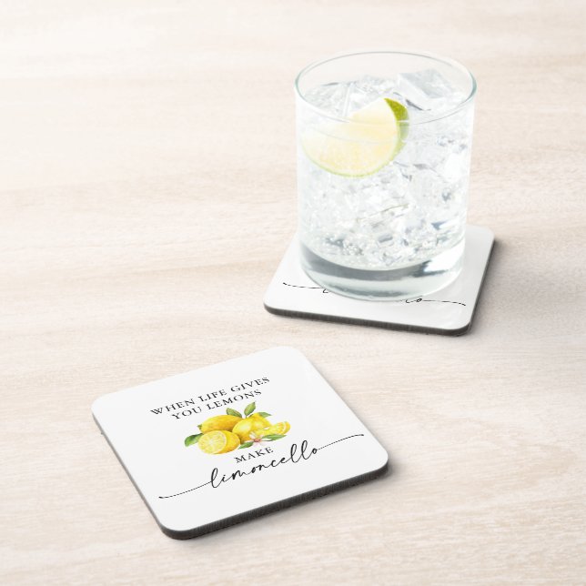 Calligraphy Ink Watercolor Lemons Limoncello Coaster (Right Side)
